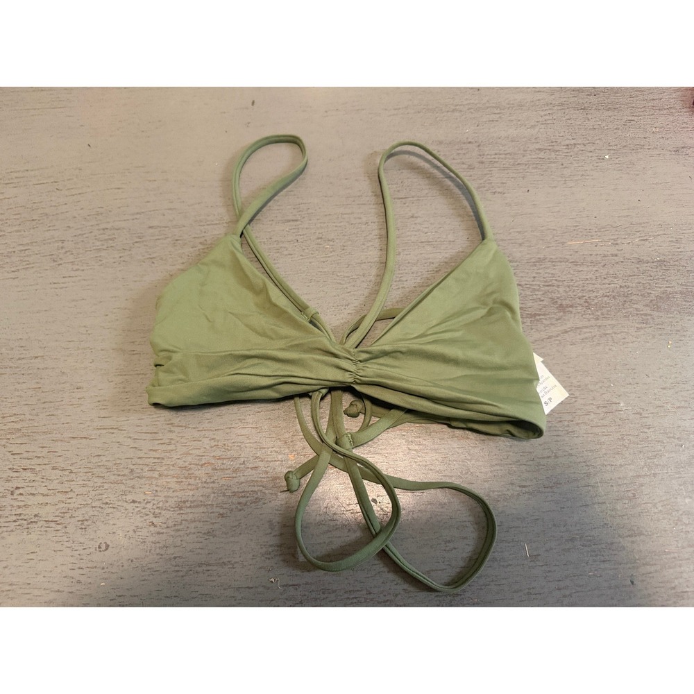 L*Space Women Olive Green Ruched Triangle Bikini Top Adjustable Straps Small